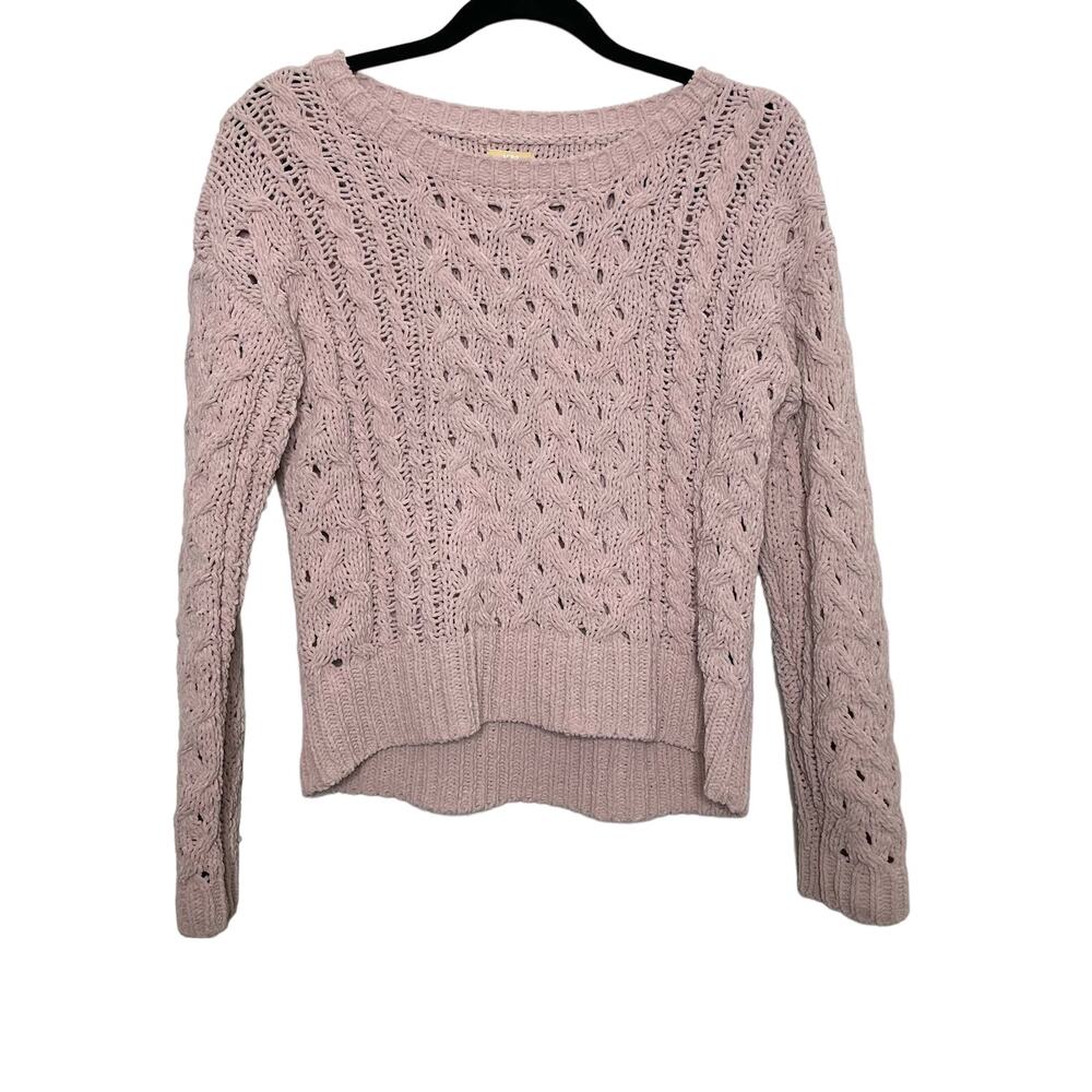 Aero Hygge Pullover Sweater Chunky Knit Long Sleeve Crew Neck‎ Rose Pink Size XS
